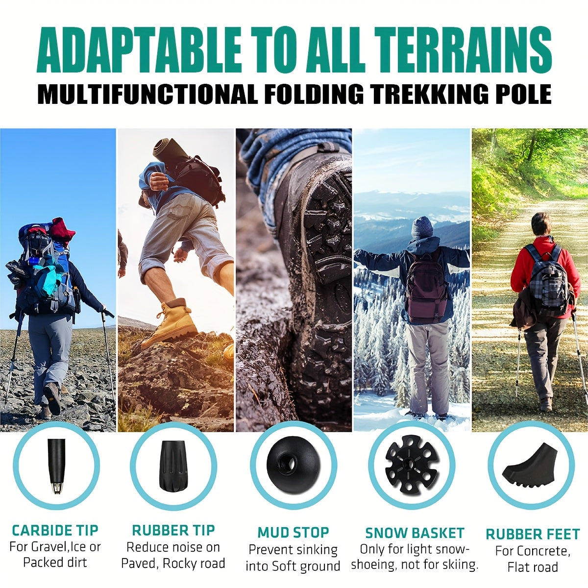 Aluminum Trekking Poles Set of 2 – Lightweight Quick-Lock Foldable Hiking Sticks with Ergonomic Non-Slip Grips, Rubber Tips & Carrying Case for Men & Women, Camping & Travel