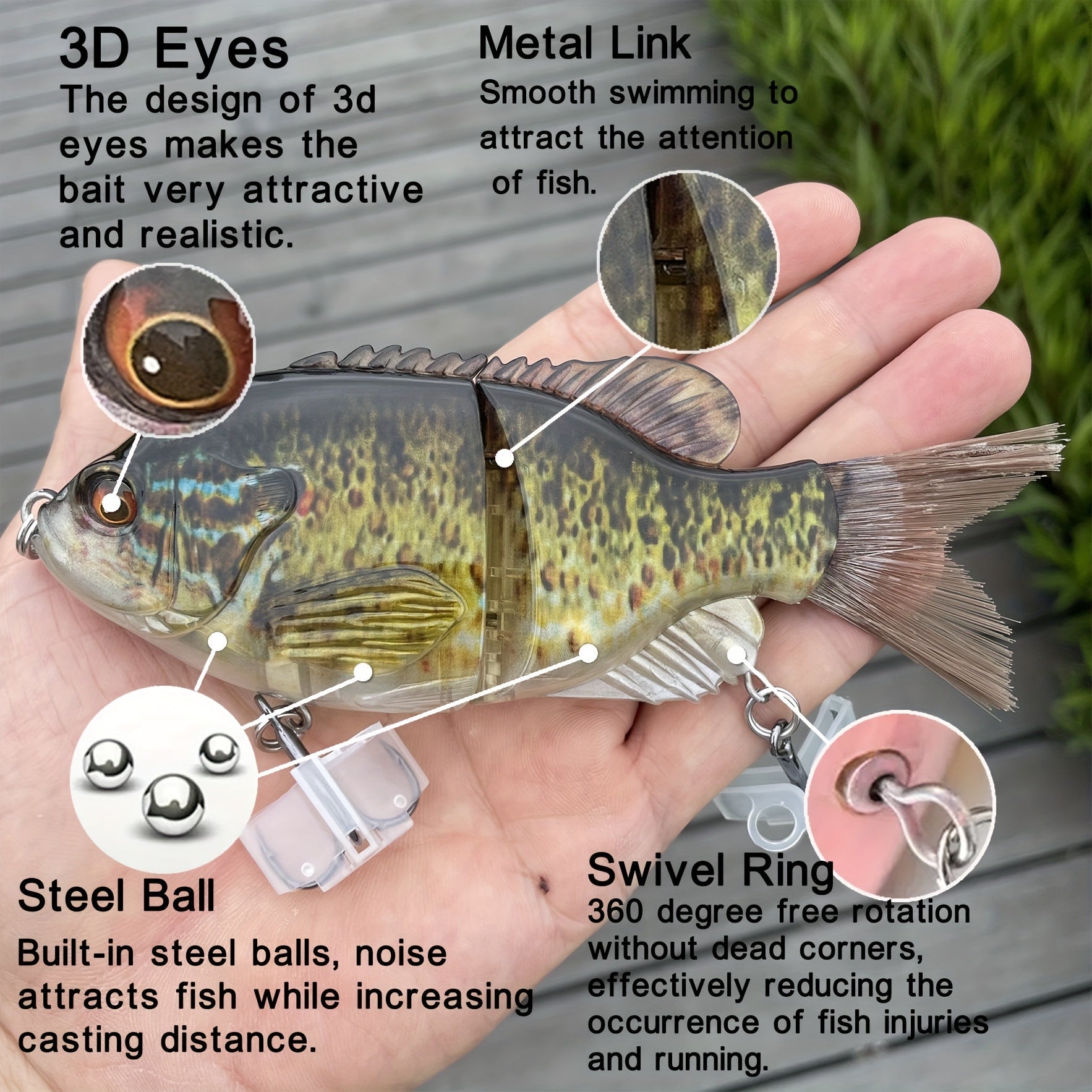Realistic Hard Fishing Lure 14.5cm Transparent Green Blue Body Large Eyes Sharp Hooks Natural Pattern for Bass Pike Trout Beginners Professional Anglers