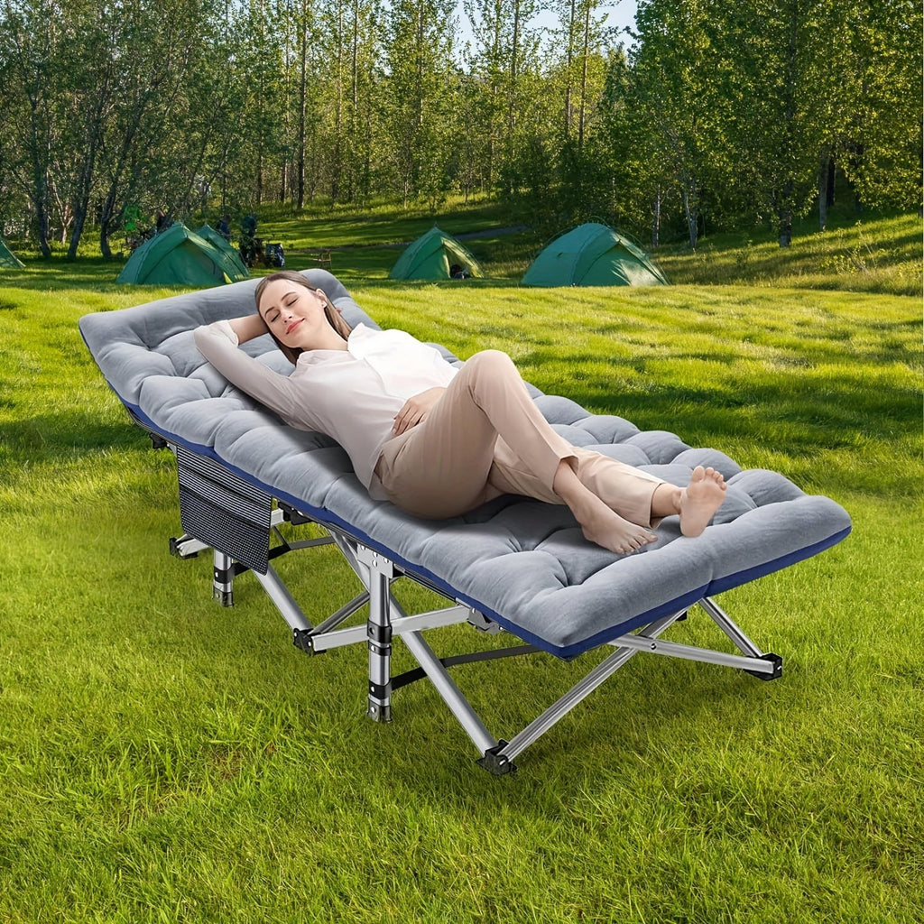 Heavy Duty Folding Camping Cot 75 Inch Portable Sleeping Bed with Carry Bag Guest Bed for Adults Outdoor Camping Hiking Home Use Gray Wine Red with Blue Mattress or Two Side Mattress