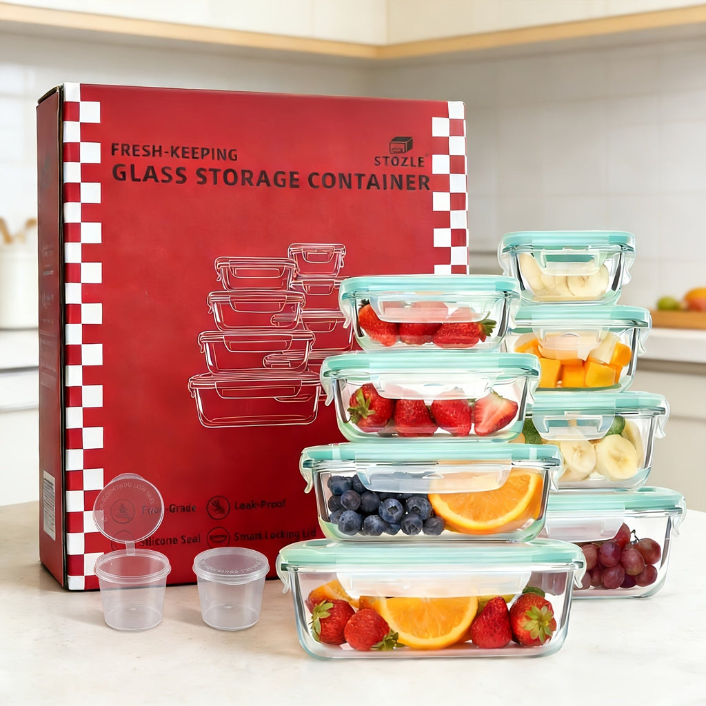 Airtight Glass Food Storage Containers 16-Piece Set with Vented Lids - 8 Lids & 8 Containers, Leak-Proof Sealed Picnic Lunch Box for Salad, Fruit, Vegetables & Sandwiches, Durable Outdoor Food Prep Containers