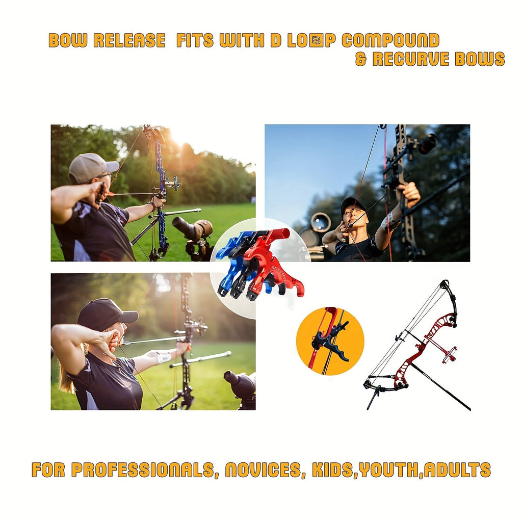 Archery Bow Release Aid for Compound Bow - 360° Rotating Aluminum Thumb Trigger Wrist Strap Release with Adjustable Sensitivity for Hunting & Target Shooting, Black Red Blue Grey