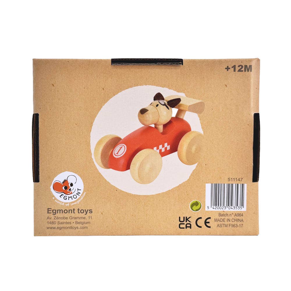 Wooden Race Car Toy with Dog Driver