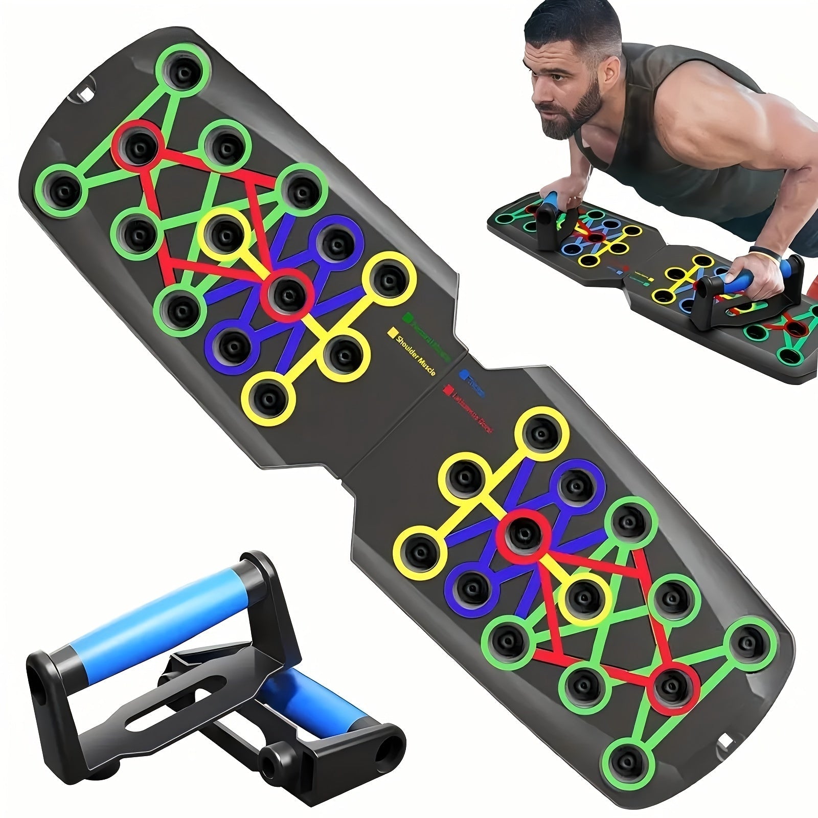 Push Up Board Multifunctional Color-Coded Chest Workout System, Adjustable Home Gym Equipment for Chest, Shoulders, Triceps & Back Strength Training, Lightweight Durable Frame with Resistance Bands & Pull Ropes