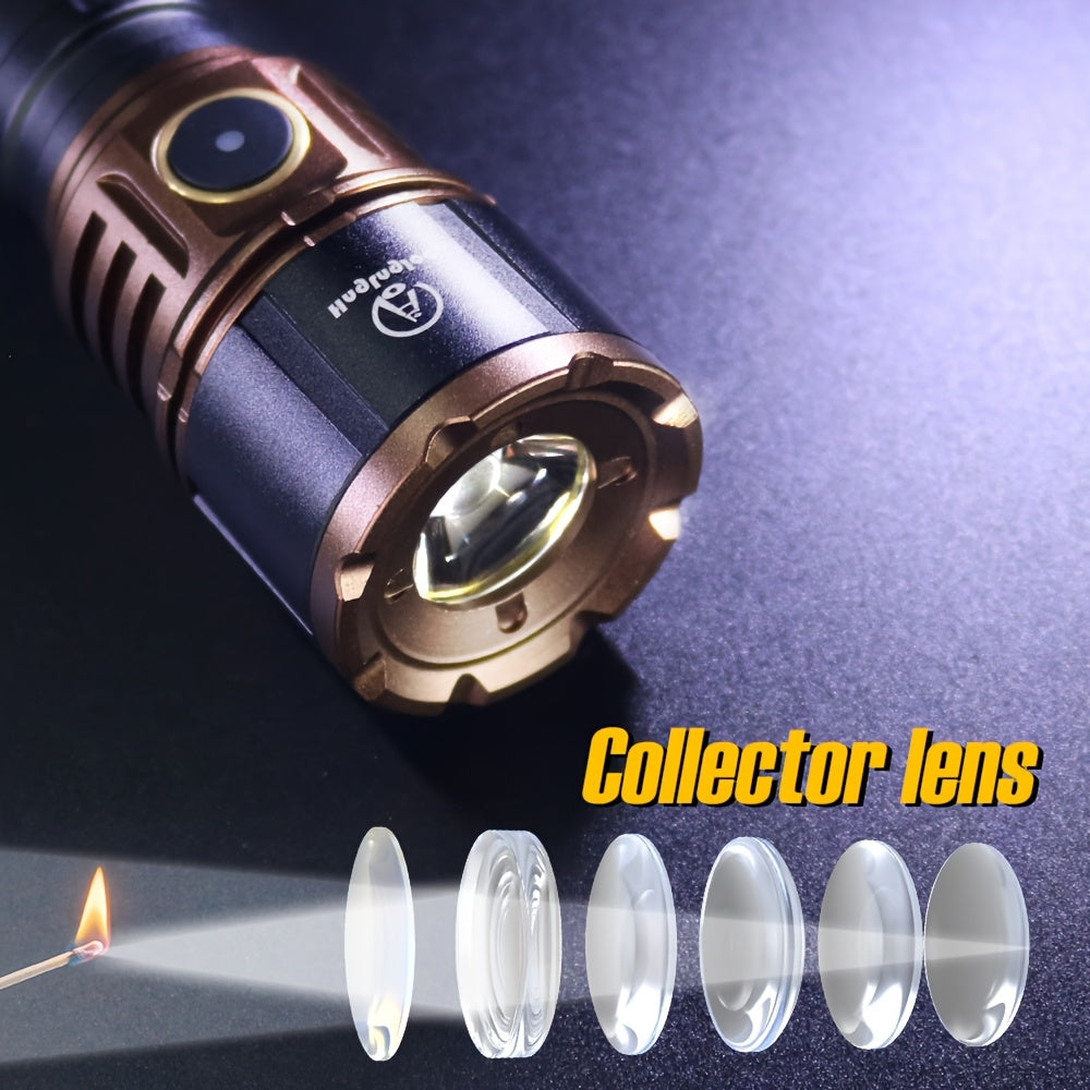 High Lumen Flashlight 4500LM, Aluminum Alloy LED Torch with Fresnel Lens Adjustable Beam, USB-C Rechargeable 21700 3000mAh Battery, Long Runtime, for Camping Fishing Night Riding Outdoor Survival