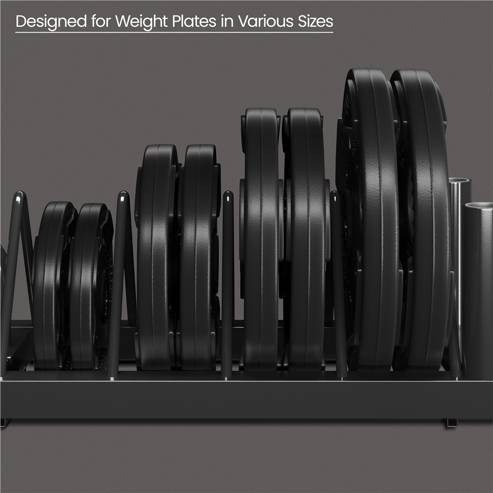 Barbell & Weight Plate Storage Rack with Wheels & Handle – 300 lb Capacity, 2 Barbell Holders, 4 Plate Slots, Powder Coated Steel for Home Gym & Garage Organization