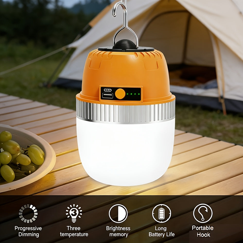 Rechargeable LED Camping Lantern with Power Bank USB Outdoor Hanging Tent Light Built-in Battery Emergency Lamp for Camping BBQ Hiking Patio Backpacking Portable Camp Light Orange