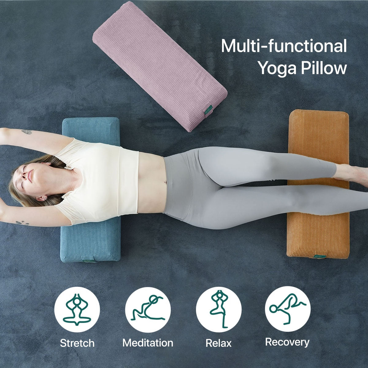 Yoga Bolster Pillow – Long Supportive Cushion for Restorative Yoga & Floor Sitting, Carry Handle & Machine Washable Cover for Meditation & Relaxation