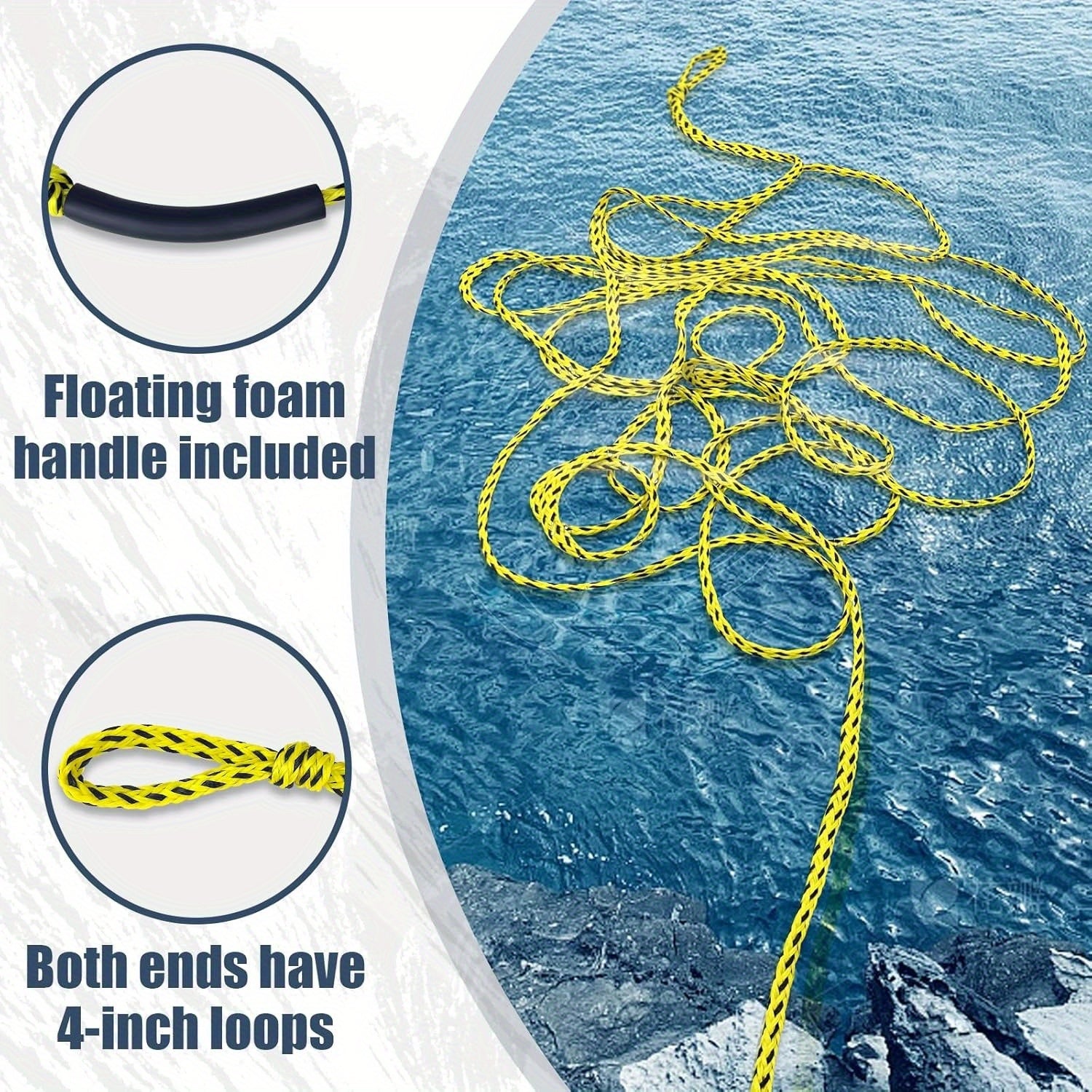 Floating Tow Rope 60ft for Towable Tubes, 2000 lbs, Green Blue