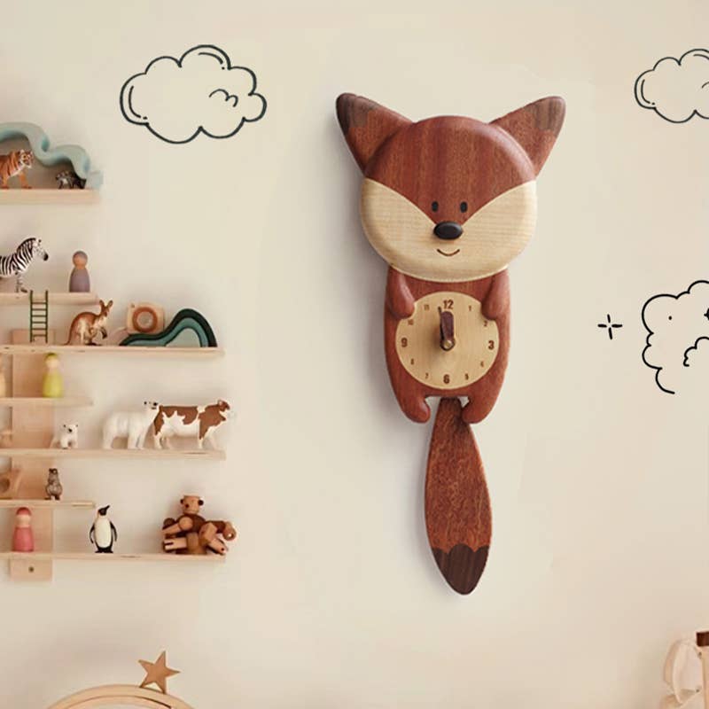 Handmade Wooden Fox Wall Clock