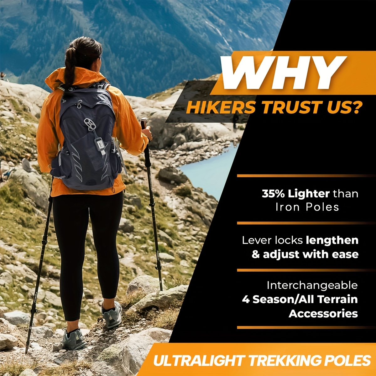 Lightweight Aluminum Trekking Poles 2pcs Telescopic Hiking Sticks Ultra Light Alloy Adjustable Walking Poles for Men Women Outdoor Hiking Camping Backpacking Trail Black Silver Green