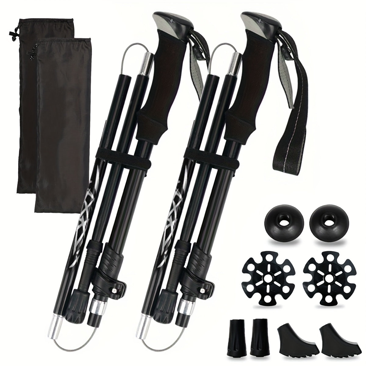Aluminum Trekking Poles Set of 2 – Lightweight Quick-Lock Foldable Hiking Sticks with Ergonomic Non-Slip Grips, Rubber Tips & Carrying Case for Men & Women, Camping & Travel