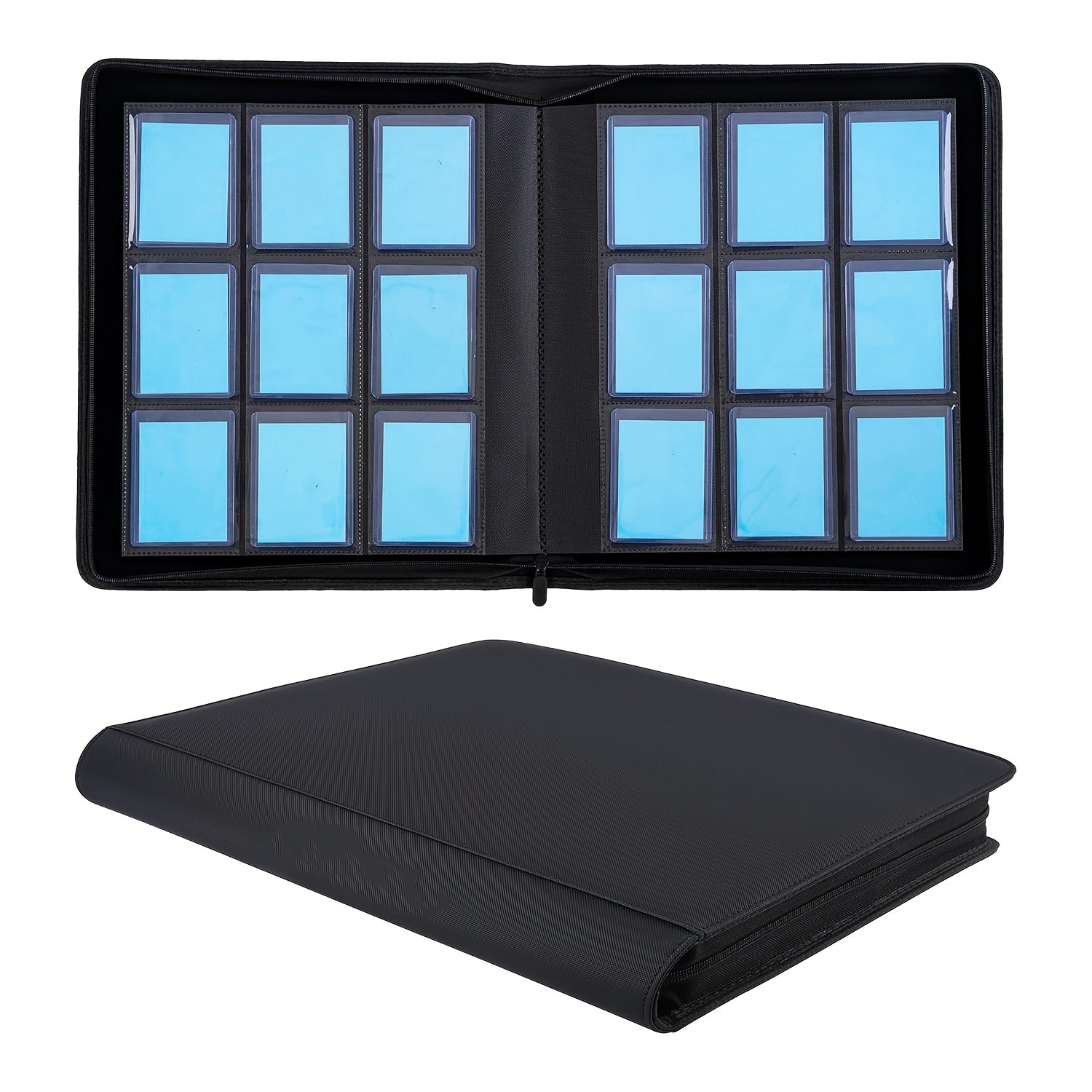 Trading Card Binder 9-Pocket Top Loader Album Holder 288 Cards Double-Sided Display Storage Carrying Case Fits 3x4 Top Loaders for PTCG MTG Pokemon Sports Cards Baseball Football Basketball Black