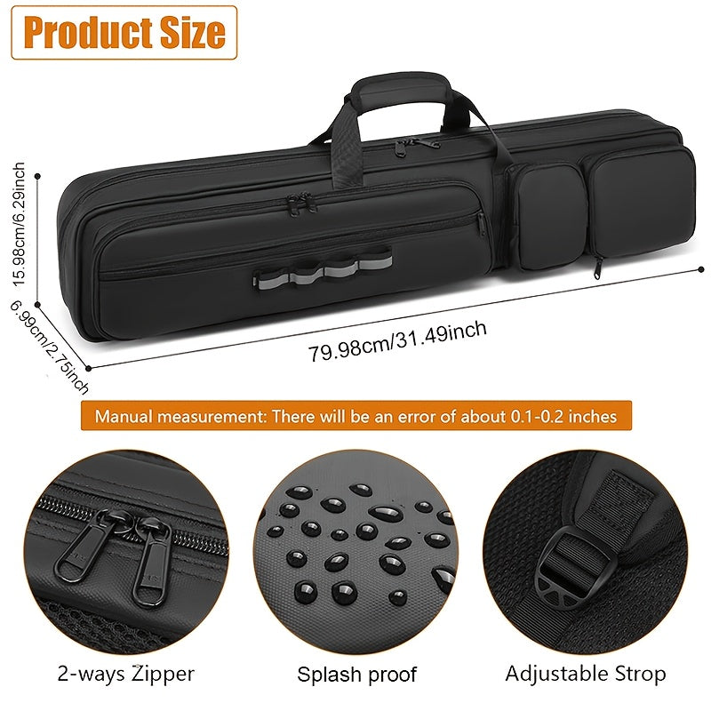 Pool Cue Case 4x4 with Hidden Backpack Strap | Billiard Cue Bag Holds 4 Butts & 4 Shafts | Hard Shell Pool Stick Carrying Case with Large Front Accessory Pockets | Black