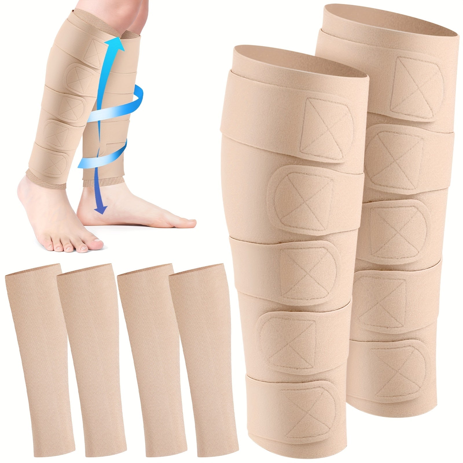 Compression Leg Wraps 3 Pairs - Adjustable Lower Leg Wrap for Lymphedema, Shin Splints & Calf Support, Breathable Non-Slip Compression Bandage for Men Women, Swelling Relief Leg Sleeve Wrap Set