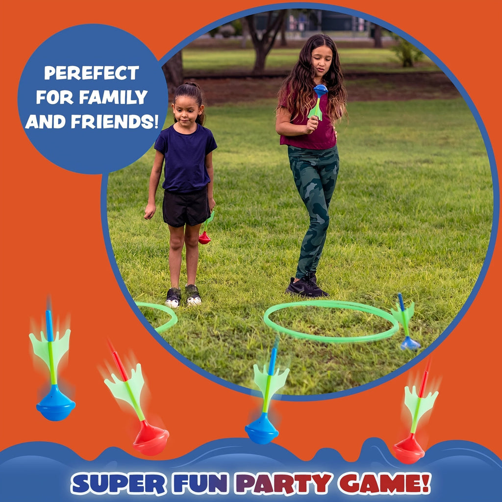 Lawn Darts Game Set Glow in the Dark – 6 Piece Soft Tip Rubber Dart Set with 2 Target Rings for Kids & Adults, Outdoor Yard Camping Family Fun, Christmas Birthday Gift for Boys & Girls