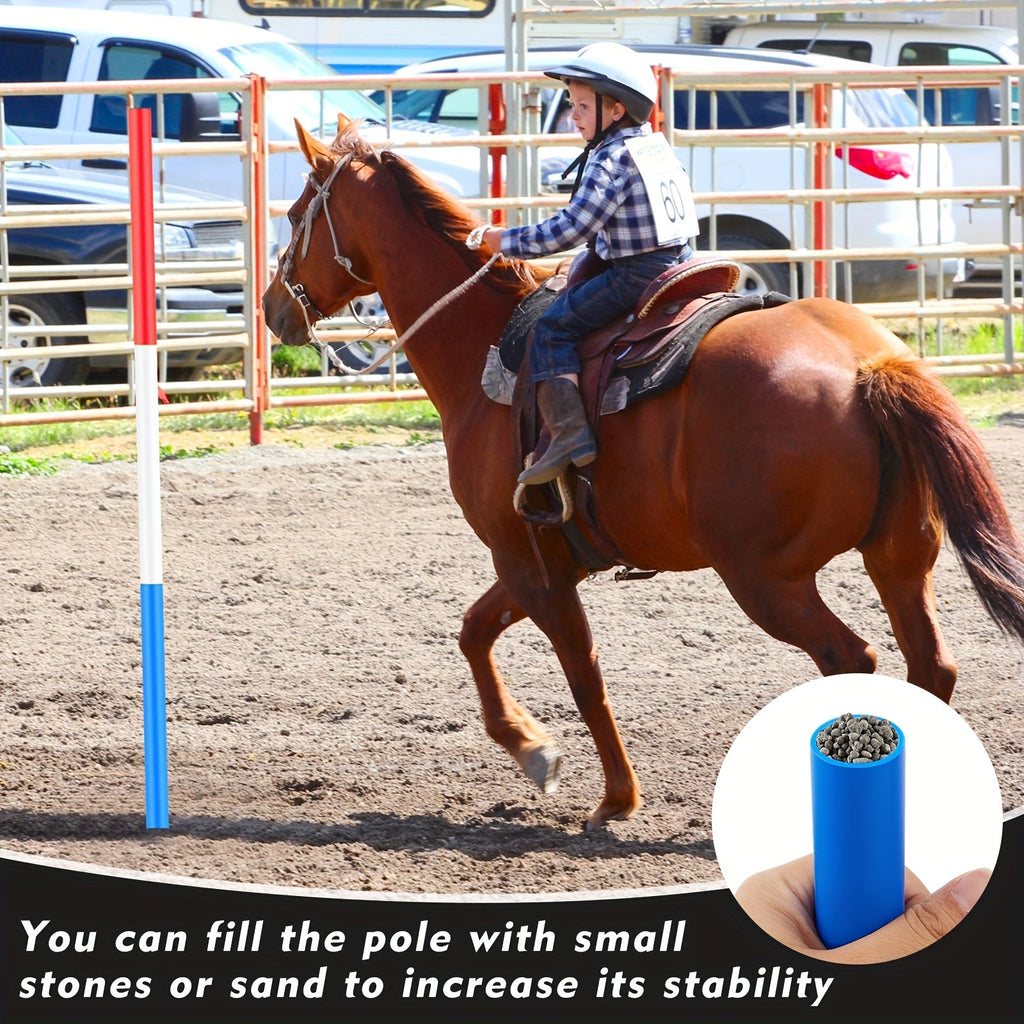 Horse Pole Bending Poles 6pcs 6FT with Carry Bag - Adjustable Equestrian Agility Training Poles for Horses & Dogs, Red White Blue, Barrel Racing & Obstacle Course Training Equipment
