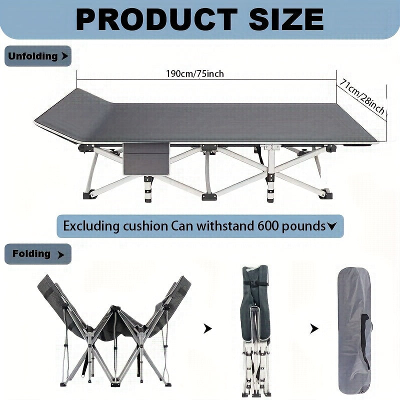 Folding Camping Bed Heavy Duty 450/500/600 lbs – 75 Inch Portable Foldable Guest Bed with Flip Mattress & Carry Bag, Outdoor Cot for Adults Travelers Garden Backyard