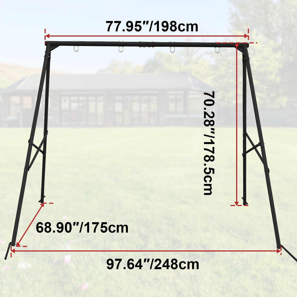 Heavy Duty Swing Set Frame – Full Steel A-Frame Outdoor Swing Stand with Ground Stakes, Supports 2 Swings & Up to 550 LBS, Backyard Playground Equipment for Kids (Swings Not Included, 2 Colors)