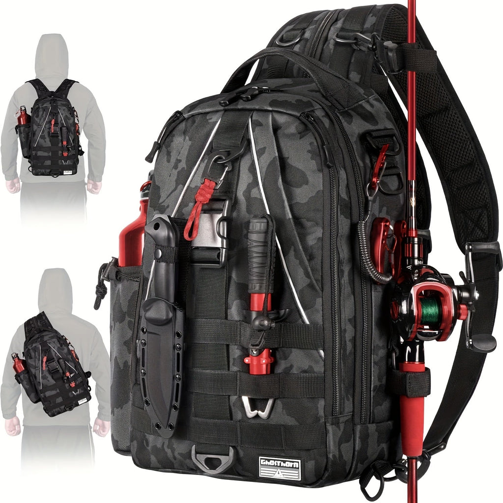 Waterproof Fishing Backpack Tackle Sling Bag – Rod Holder Daypack for Shore, Kayak & Fly Fishing | Men Women Outdoor Gear