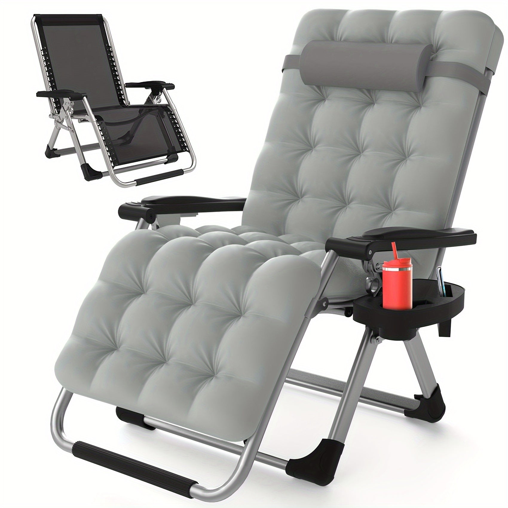 Zero Gravity Chair Outdoor Recliner – 440LBS Capacity, 4-Inch Thick Cushion, Upgraded Aluminum Lock, Cup Holder & Headrest, Breathable Mesh, Foldable Patio Lounge Chair for Backyard & Lawn (5 Colors)
