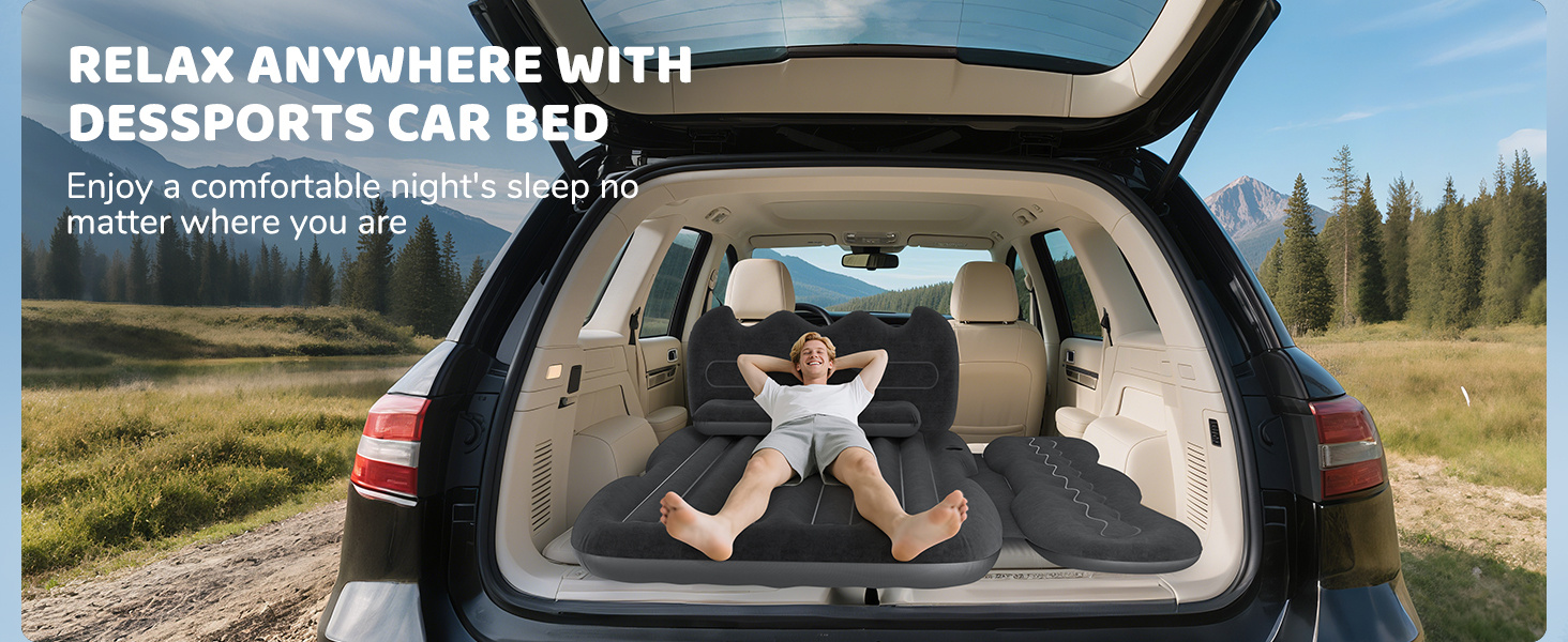 Inflatable Car Air Mattress for SUV, Truck & Back Seat – Fast Inflate Portable Camping Bed with Pillow, Air Pump & Carry Bag for Road Trips & Car Camping