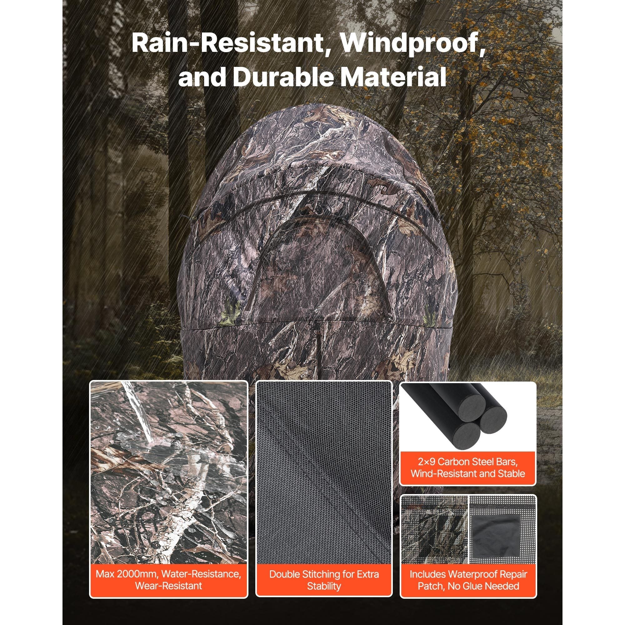 Hunting Blind Ground Blind for Deer Duck Turkey Hunting Single Person Pop Up Blind with Carrying Bag 44x36x53 In Camouflage Waterproof 150D Fabric Silent Half-Zipper Door