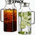 Glass Pitcher with Lid & Handle 68oz – Square Borosilicate Water Jug for Fridge | Heat Resistant Iced Tea Carafe, Cold Brew Coffee Server & Beverage Pitcher for Juice, Milk & Sangria