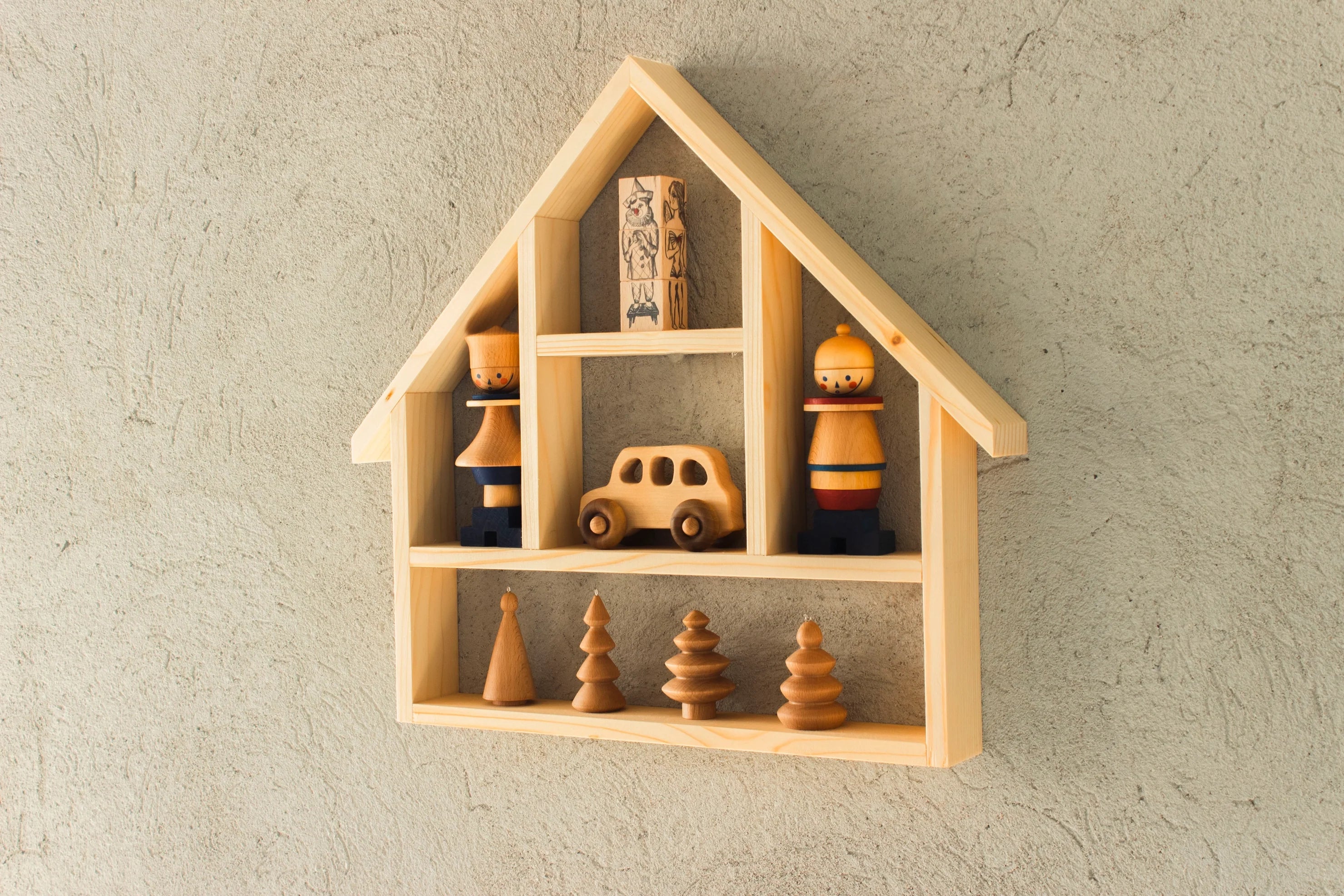 Wooden House-Shaped Shelf