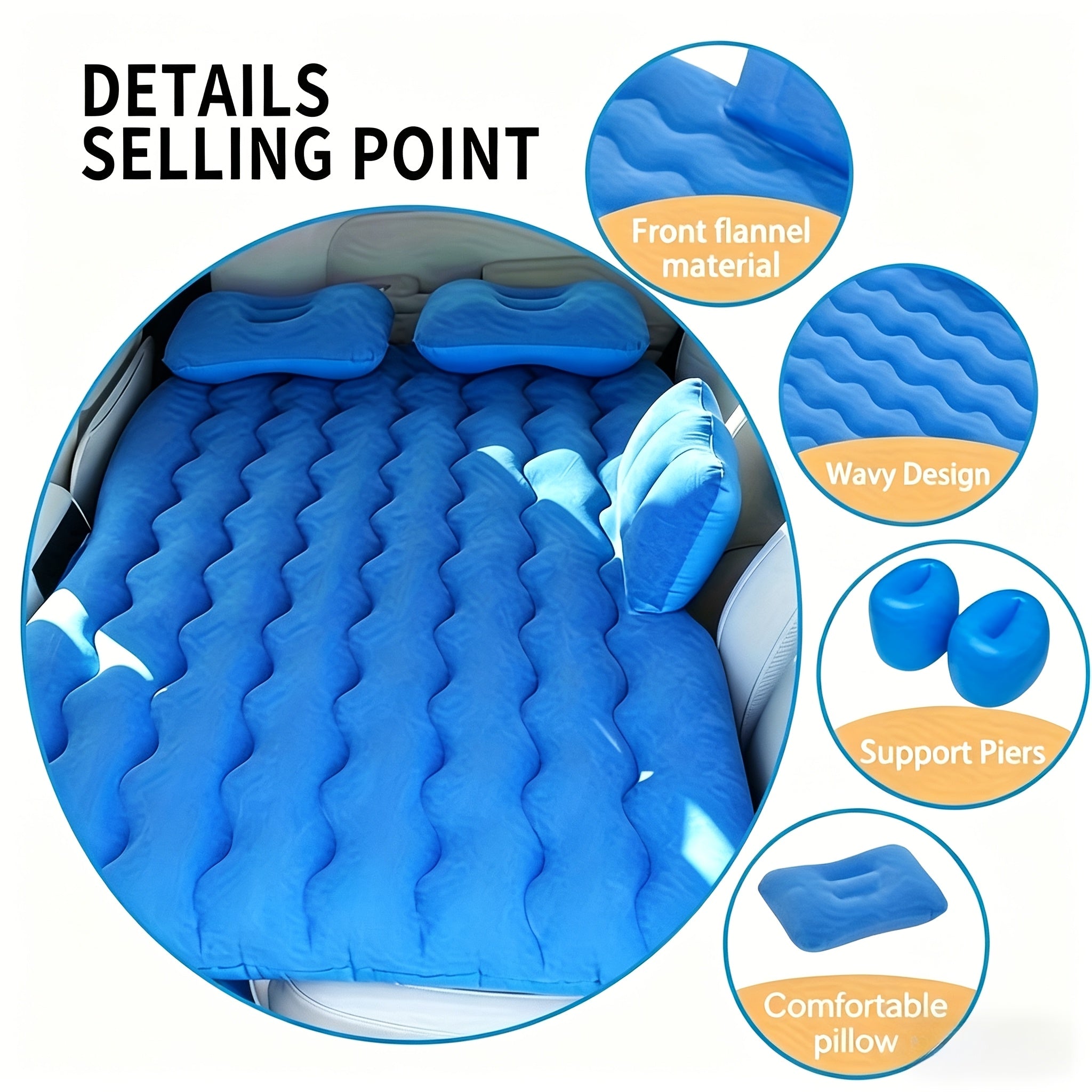 SUV Air Mattress Inflatable Car Bed Portable Camping Mattress Universal Flocked Blow Up Bed for SUV Trunk Back Seat with Storage Bag Repair Kit for Car Camping Travel Road Trip Multiple Colors