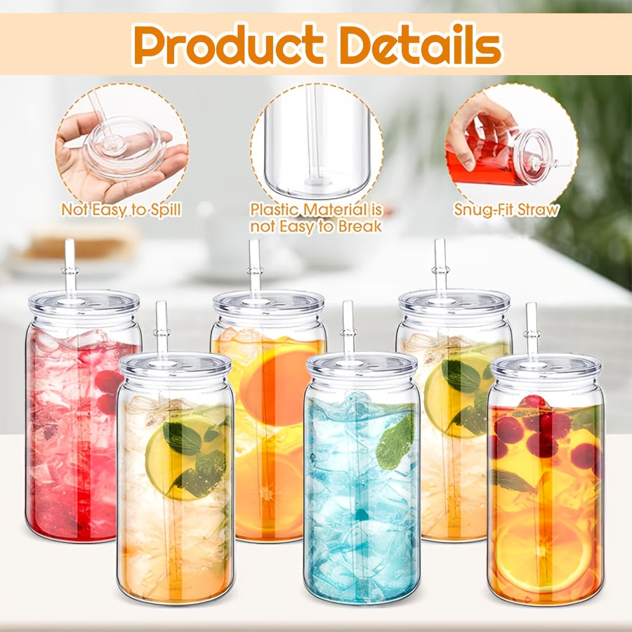 16oz Plastic Cups with Lids and Straws Bulk 25pcs Set Clear Flat Bottom Tumbler Single or Double Wall for Iced Coffee Boba Water Juice Party Favors Christmas Gifts
