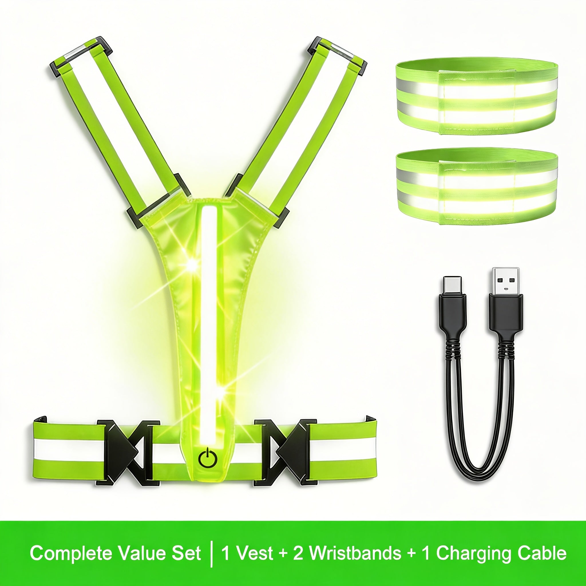 LED Reflective Running Vest – 360° USB Rechargeable Set