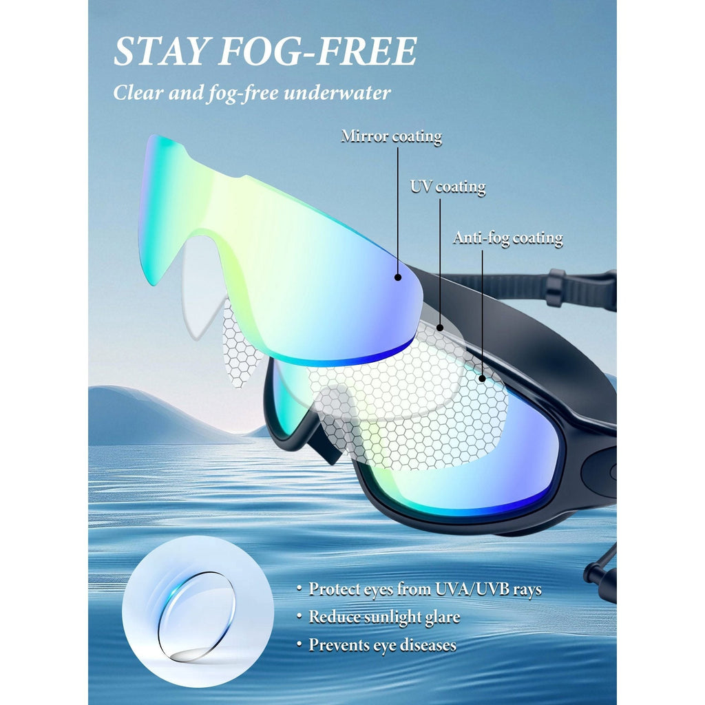 HD Swim Goggles 2 Pack – Anti-Fog Clear Vision, Adjustable Strap, Soft Seal Comfortable Fit for Adults, Pool Training Beach Water Sports, Earplugs Nose Clip Case Included
