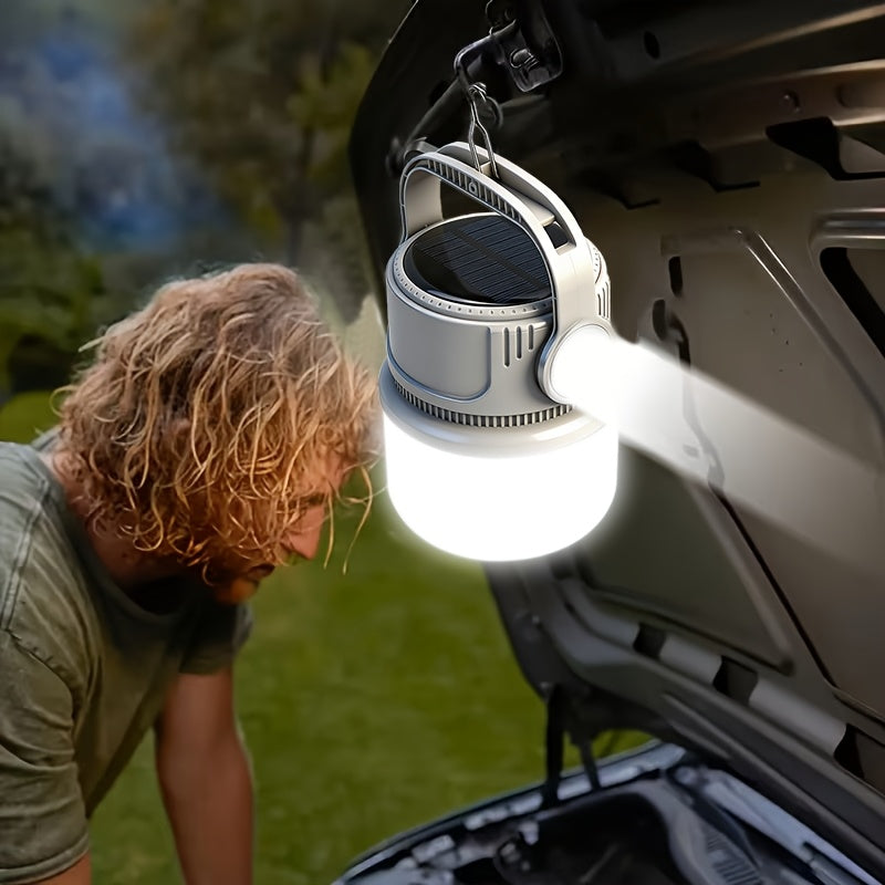 Solar LED Camping Light with Hook – 6 Modes, USB-C Rechargeable, 300LM, IPX4 Waterproof, Emergency Power Bank, Portable Tent Light for Camping, Hiking & Power Outages