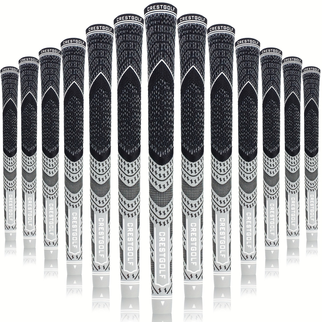Midsize Golf Grips Set 13 Pack – All Weather Hybrid Rubber Golf Club Grips with Ecological Yarn Thread Technology, Multiple Colors, Fits Full Set of Clubs (Black, White, Red, Orange, Yellow, Blue, Gray)