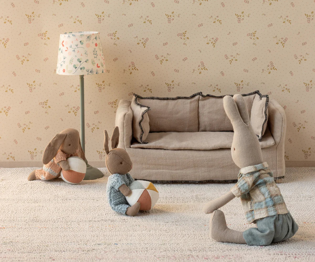 Maileg Micro Bunny With Ball - Brown - Blue (With Magnetic Hands)