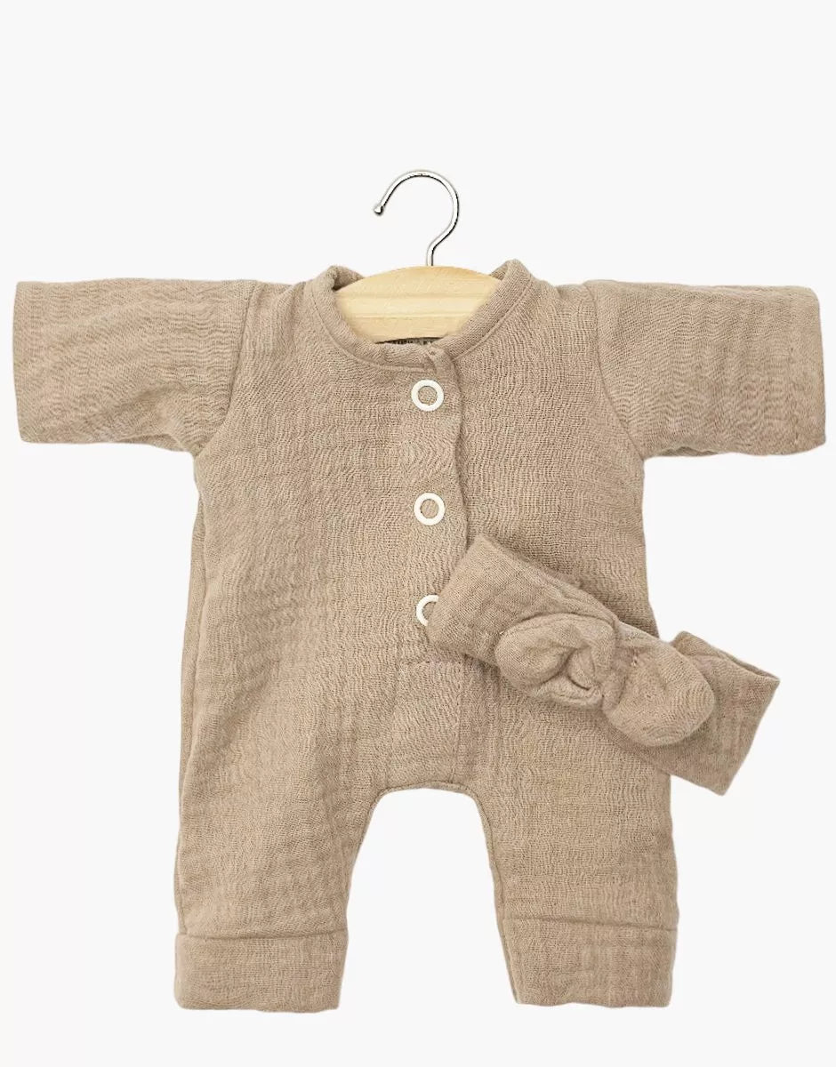 Minikane 11" Doll Clothing | Lili Jumpsuit & Headband in Cotton Gauze - Mocha