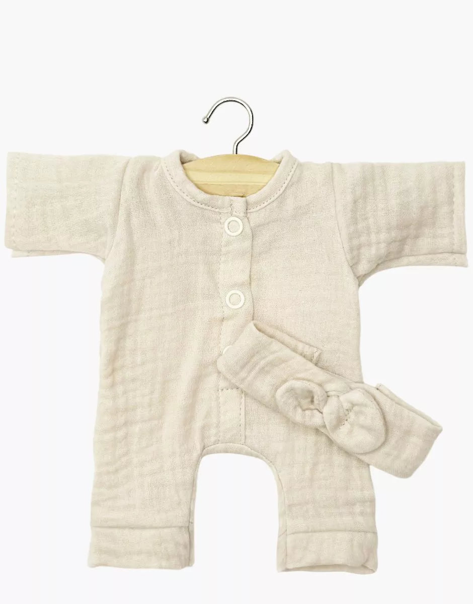 Minikane 11" Doll Clothing | Lili Jumpsuit & Headband in Cotton Gauze - Ecru