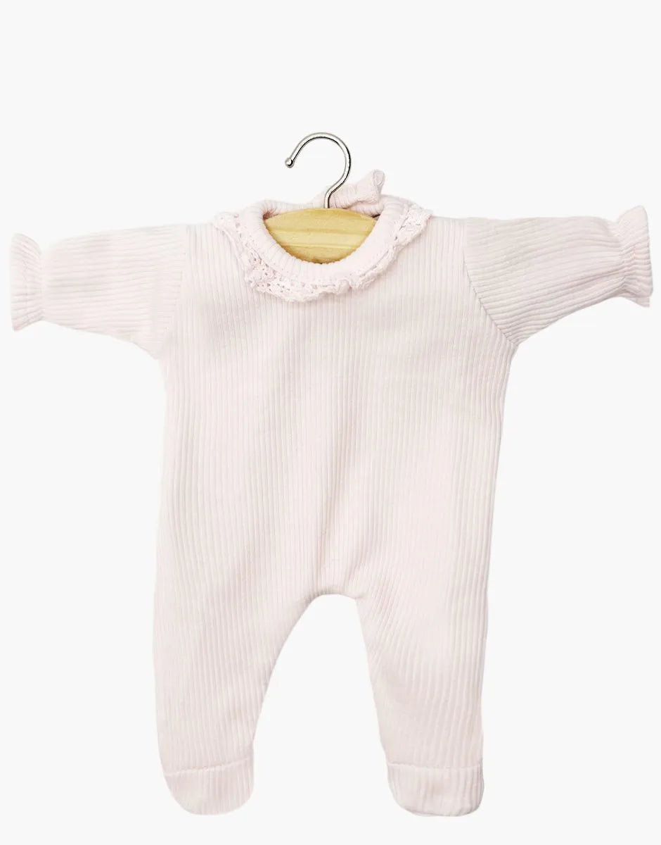 Minikane 11" Doll Clothing | Camille Onesie in Ribbed Knit with Lace - Pastel Pink