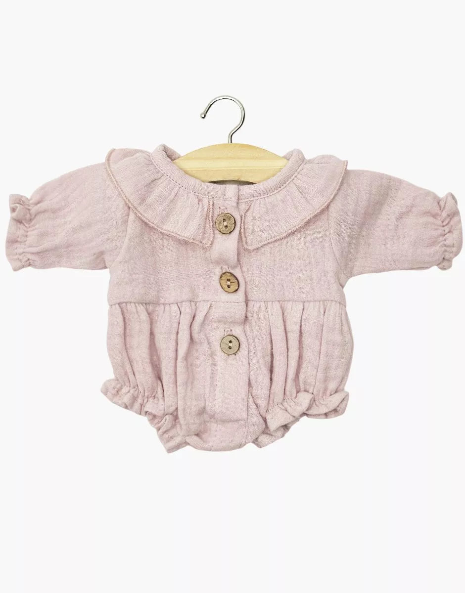 Minikane 13" Doll Clothing | Leonore Ruffled Romper in Cotton Gauze - Orchid Pink