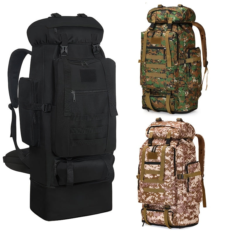 Large Capacity Expandable Outdoor Backpack 26-42 Gal – Soft Shell Geometric Pattern Hiking Rucksack for Camping, Mountaineering & Leisure | Black & Jungle Camo
