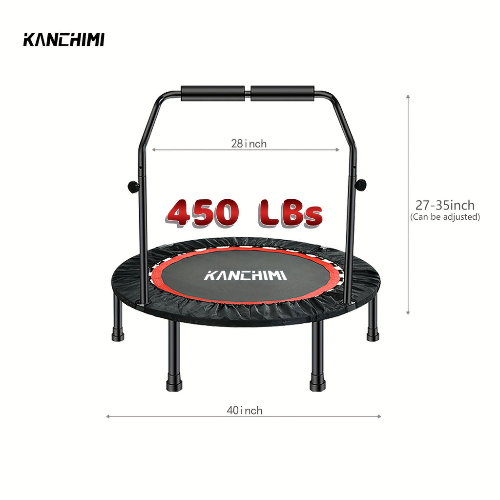 Foldable Mini Trampoline 40 Inch – Fitness Rebounder with Bungee Cords & U-Shape Foam Handle, 450 / 550 LBS Capacity, Quiet Stable Exercise Trampoline for Adults, Indoor & Outdoor Home Gym Workout