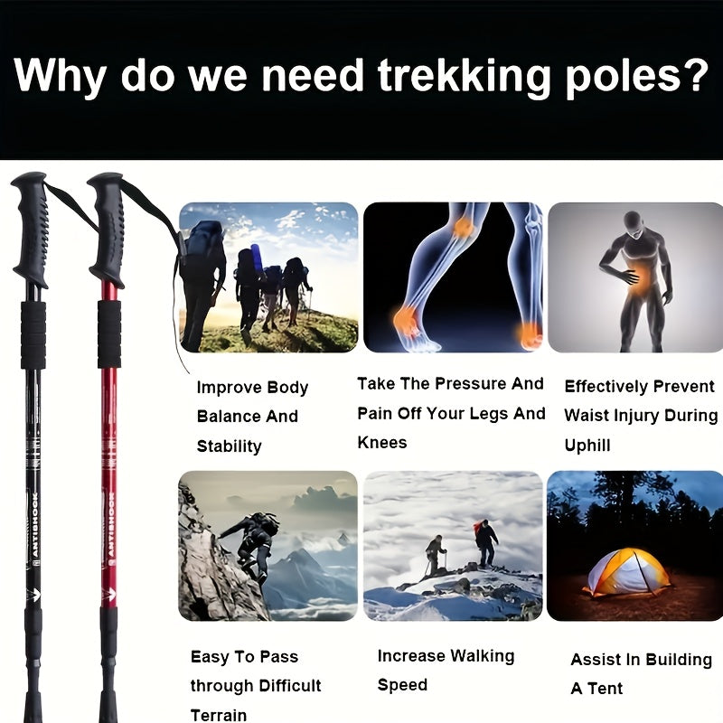 Adjustable Hiking Stick Aluminum Alloy – Lightweight Foldable Walking Pole with Quick Lock for Men & Women | Portable Trekking Cane for Camping & Outdoor