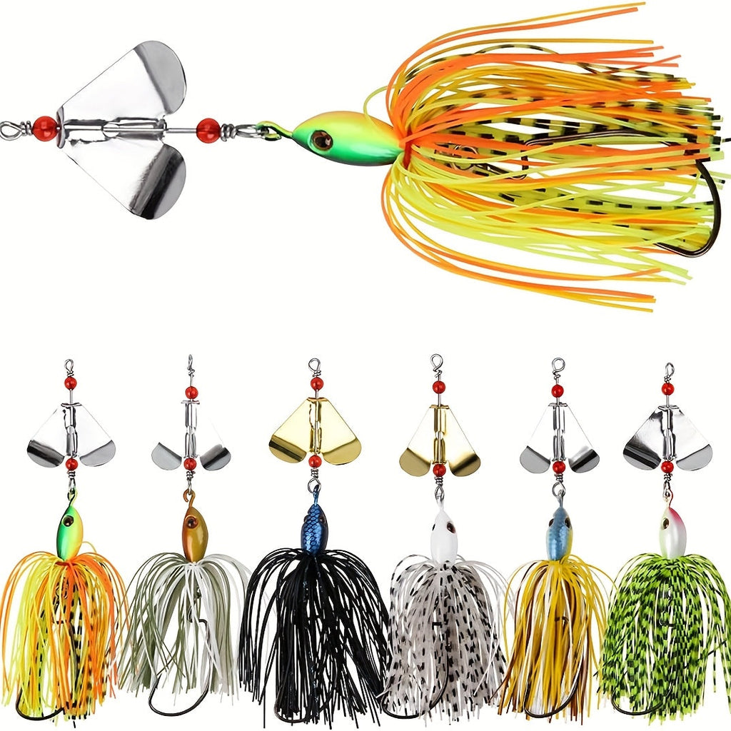Spinnerbait Buzzbait Fishing Lures 6pcs 3/4oz Multicolor Bass Lure Set with 3D Eyes Rotating Blade Steel Wire Frame for Freshwater Saltwater Bass Trout Salmon Shallow Water Fishing