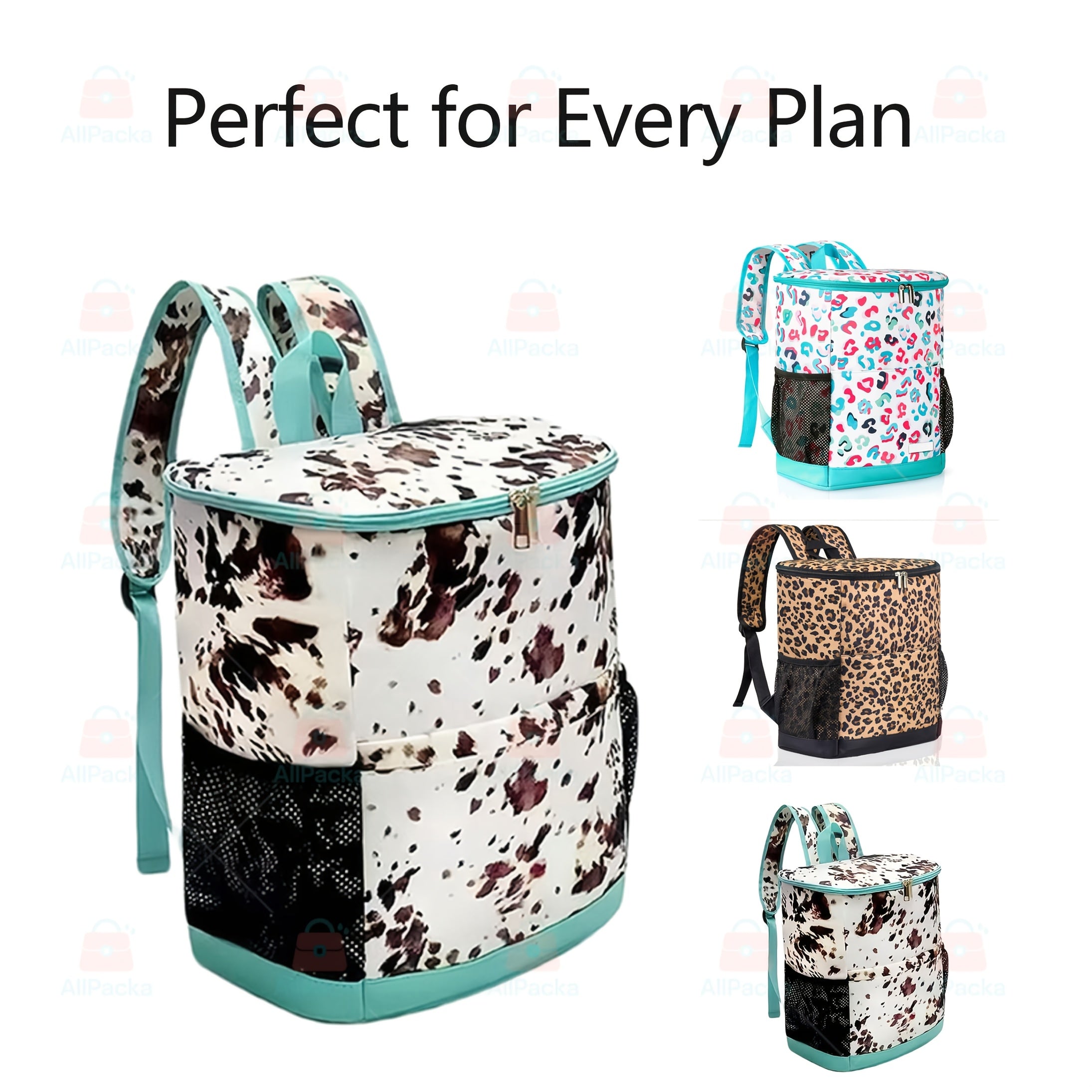 Insulated Cooler Backpack 30-Can Capacity, Leopard Print Portable Lunch Bag with Mesh Side Pockets & Adjustable Straps, Leakproof Thermal Cooler for Beach, Camping, Picnics, Hiking & Outdoor Travel