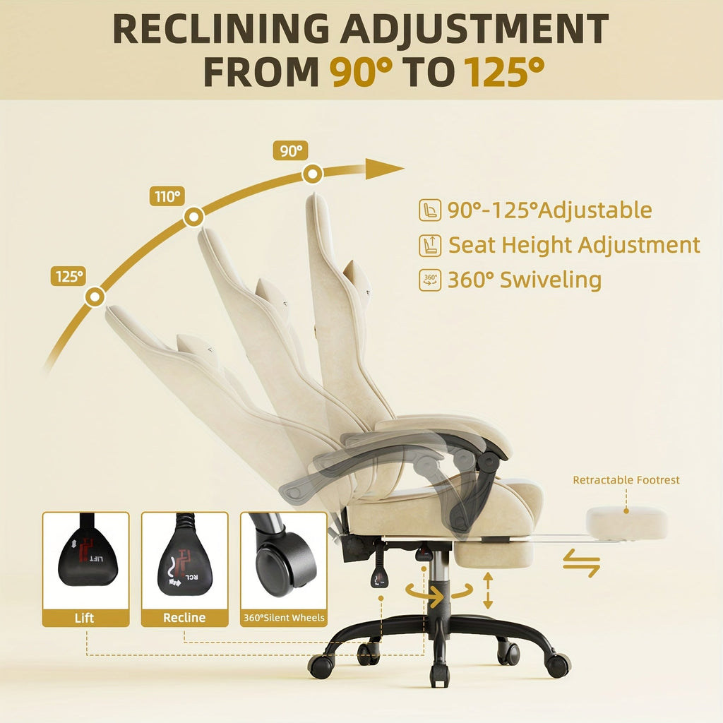 Gaming Chair Ergonomic Esports Chair – Skin-Friendly PU Leather, Thickened Board, Linkage Armrest, Adjustable Footrest & Headrest, Multi-Angle Reclining Office Game Chair, Solid Color, Black or Red