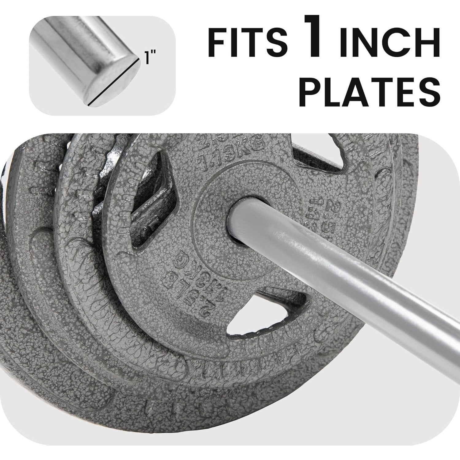 Standard Barbell 5FT – Solid Steel 1-Inch Bar, 300 LB Capacity, Chrome & Black Finish, Multi-Grip Knurling for Home Gym Strength Training