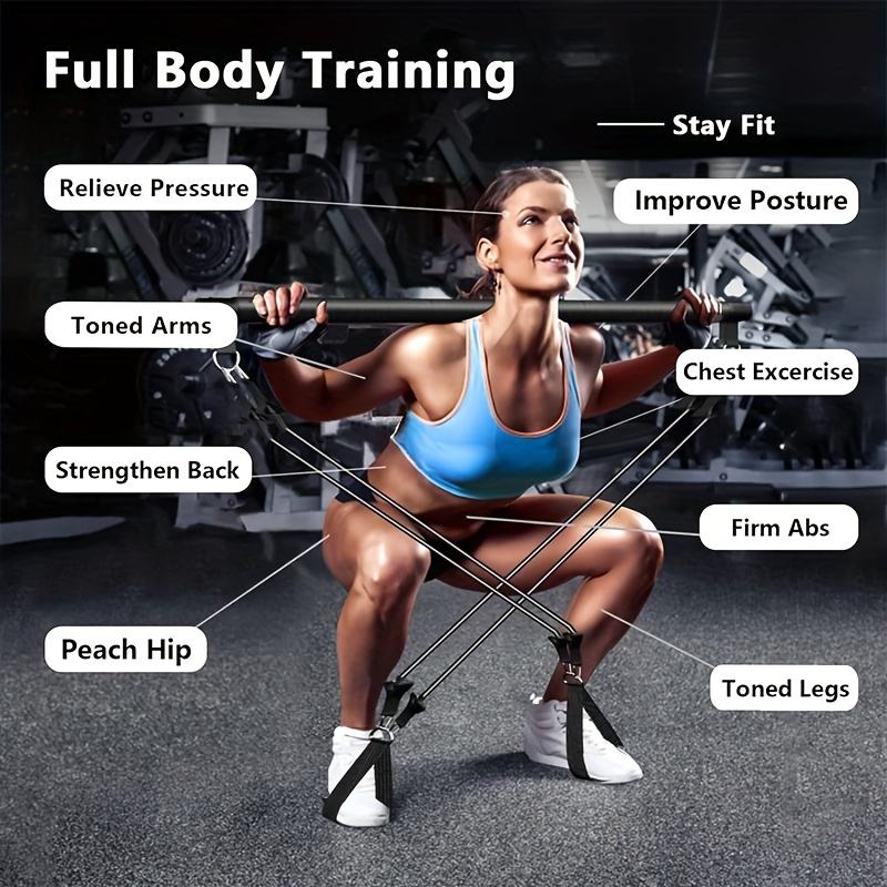 Resistance Band Pilates Bar Kit 8-Piece – 150LB Bands, Ankle Straps & Drawstring Bag, Portable Home Gym Fitness Set for Full Body Workout for Men & Women