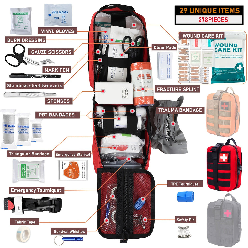 Tactical IFAK Kit 278 Piece Outdoor Emergency First Aid Set Hiking