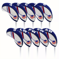 Golf Iron Club Covers USA Flag Neoprene Zipper Head Covers Machine Washable Fits Standard Irons Blue White Patriotic Design for Men Women Golfers