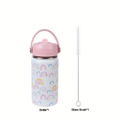 Insulated Stainless Steel Water Cup with Straw | 12oz 340ml, 3D Cartoon Pattern, Double Wall, Handle & Straw Brush – Travel, School & Outdoor